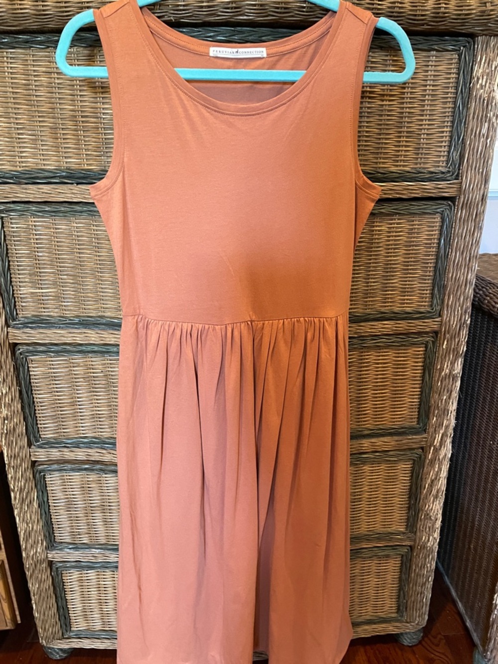 Peruvian Connection Burnt Orange Scoop Neck MIDI Dress